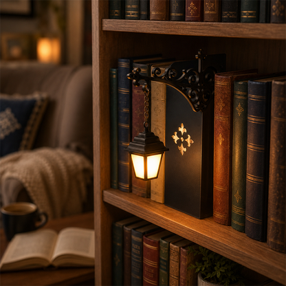 🔥50% popust🏷️📚 Mini knjižna opora v obliki ulične svetilke – 💡 topla svetloba, 🏠 kompaktna, iz železa – retro dekor