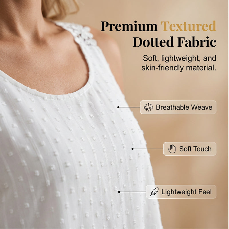🔥 50% Kedvezmény 🏷️👚 Elegáns, pöttyös csipkés pántos ujjatlan top ✨