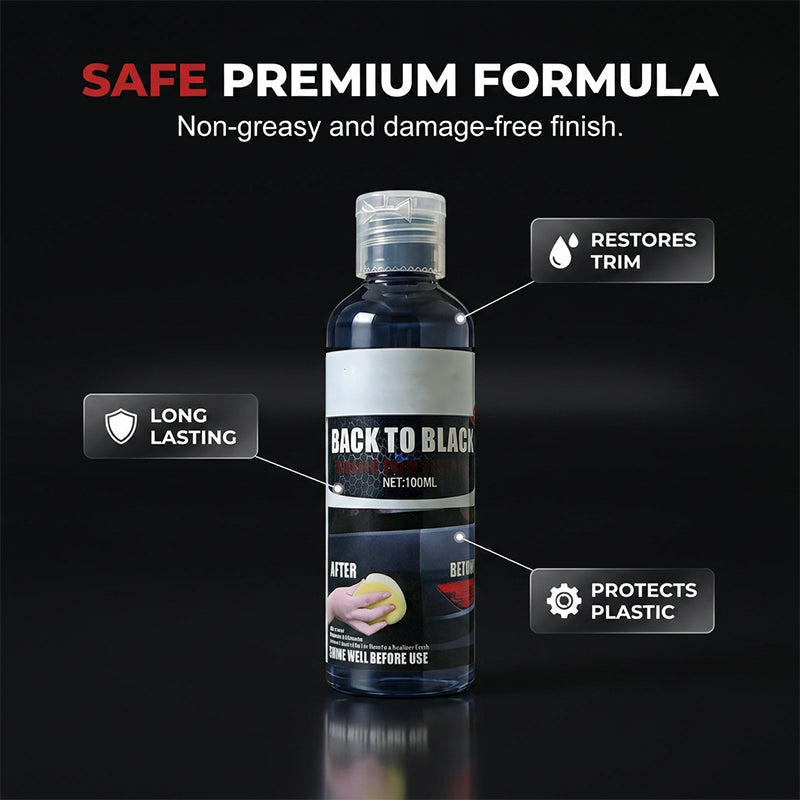 🔥50% Kedvezmény🏷️🚗 Professzionális műanyagfelújító autókhoz, ⚫ mélyfekete színű, 🛡️ UV-védelemmel – 100 ml