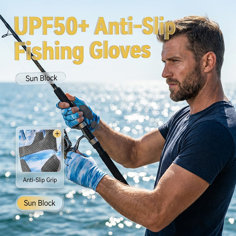 🔥50% Kedvezmény🏷️📏Több méretben kapható🎣 Horgász ujjatlan kesztyű, ☀️ UPF 50+ naptejjel, 💪 megerősített húzózónával – M,L,XL