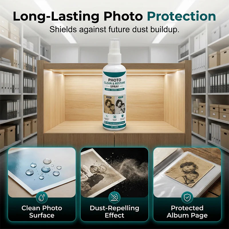 【1+1 ingyen】📸 Prémium fotótisztító és helyreállító spray – Tisztít, felfrissít és véd