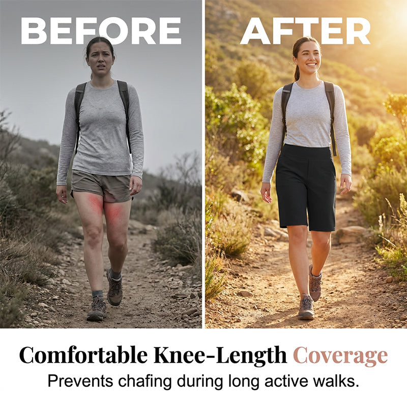 🔥50% Kedvezmény🏷️🌿 Kényelmes, rugalmas női túra rövidnadrág, 🏃‍♀️ négyirányú stretch anyaggal, 📱 mély oldalzsebekkel – S-2XL
