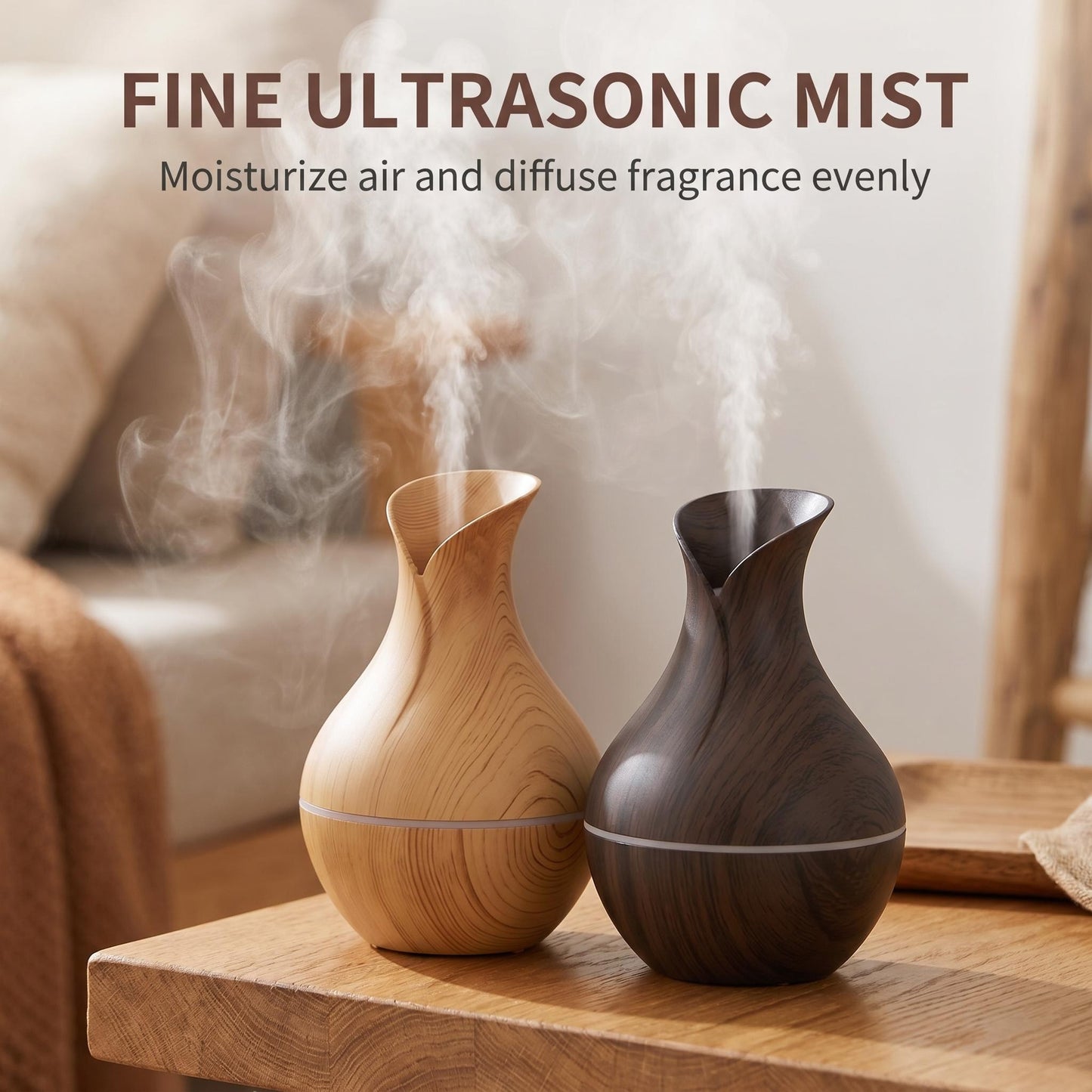 🔥50% Kedvezmény🏷️🪵 Ultrahangos aromadiffúzor párásító – 💡 színes hangulatfény, 👆 egygombos vezérlés – hálószoba és iroda számára