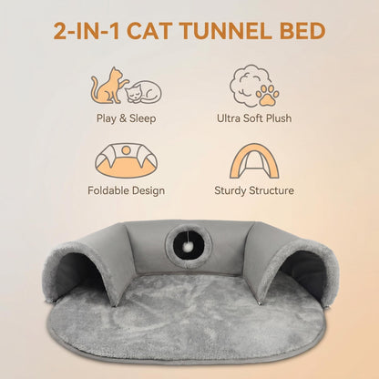 🐱 2 az 1-ben plüss macskaágy alagúttal 🛏️