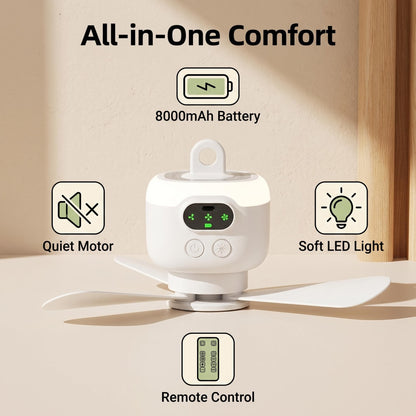 🔋 Újratölthető mennyezeti ventilátor LED-es világítással 💡