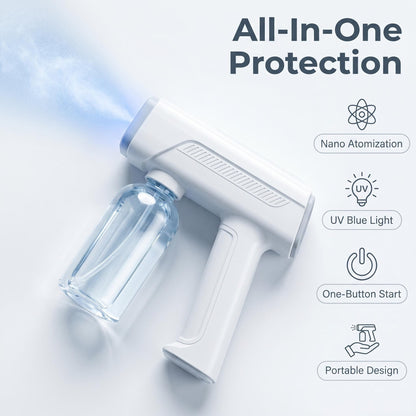 🔥50% Kedvezmény🏷️✨ Nano-Mist fertőtlenítő permetező, 🛡️ UV-kék fényes sterilizálással, 🔋 újratölthető – otthonra, autóba, utazáshoz