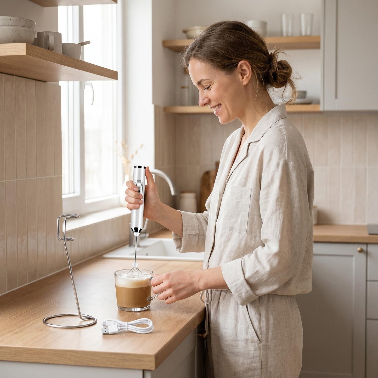 🔥👩‍🍳 Mini hordozható elektromos tejhabosító készlet – Selymesen lágy hab, azonnali kávézás ☕✨