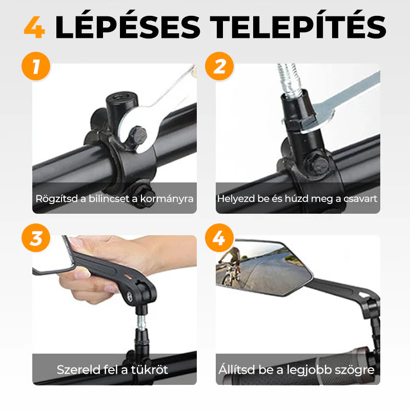 🚴 Univerzális kerékpáros visszapillantó tükör – 🔍 Biztonságos hátsó kilátás, ⚡ egyszerű felszerelés a kormányra