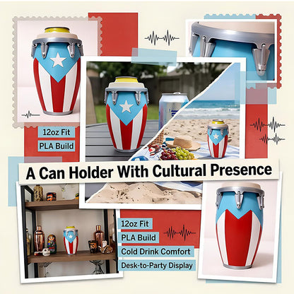 🔥50% Kedvezmény🏷️🥁 „Cultural Heritage Conga Can” szigetelő és tartó – 🎵 egyedi dob dizájn, 🌿 tartós PLA anyag, tökéletes 12 oz-os dobozokhoz