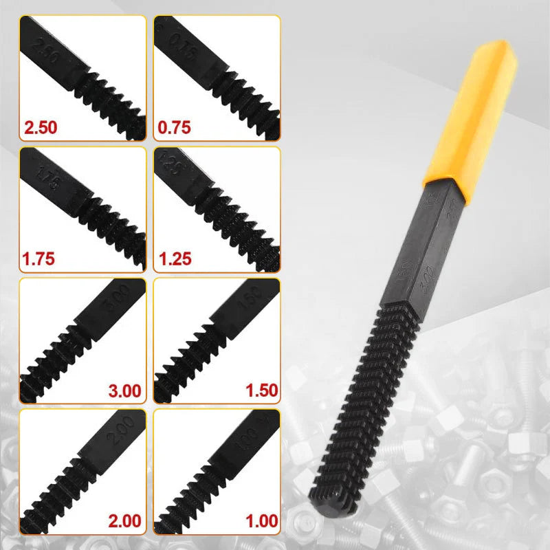 🔥50% Kedvezmény🏷️🔩 Menetjavító reszelő – 8 különböző menetlépcsőhöz, 🛠️ 45# szénacélból, 🔧 kényelmes ergonomikus markolattal