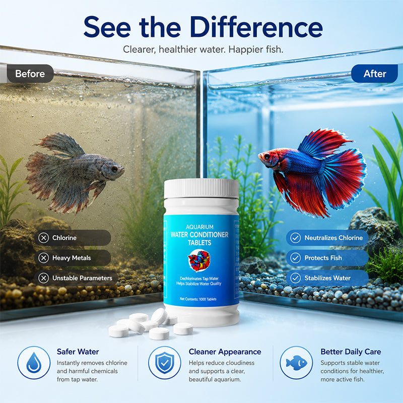 🔥50% Kedvezmény🏷️🐟 Akváriumi klórmentesítő vízkezelő tabletta – ⚡ gyors oldódás, 🧴 stabilizálja a vizet – díszhalak otthoni akváriumához