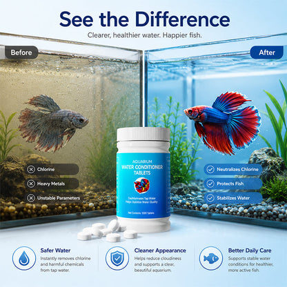 🔥50% Kedvezmény🏷️🐟 Akváriumi klórmentesítő vízkezelő tabletta – ⚡ gyors oldódás, 🧴 stabilizálja a vizet – díszhalak otthoni akváriumához