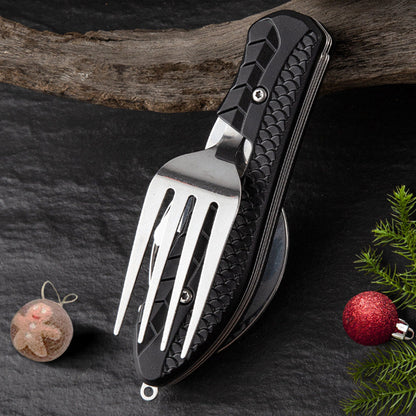 🔥Vásárolj egyet, kapsz egyet ingyen🎁🔪 4 az 1-ben összecsukható evőeszközkészlet, 🍴 rozsdamentes acél, 🏕️ kempinghez és túrázáshoz – kanál + villa + kés + sörnyitó