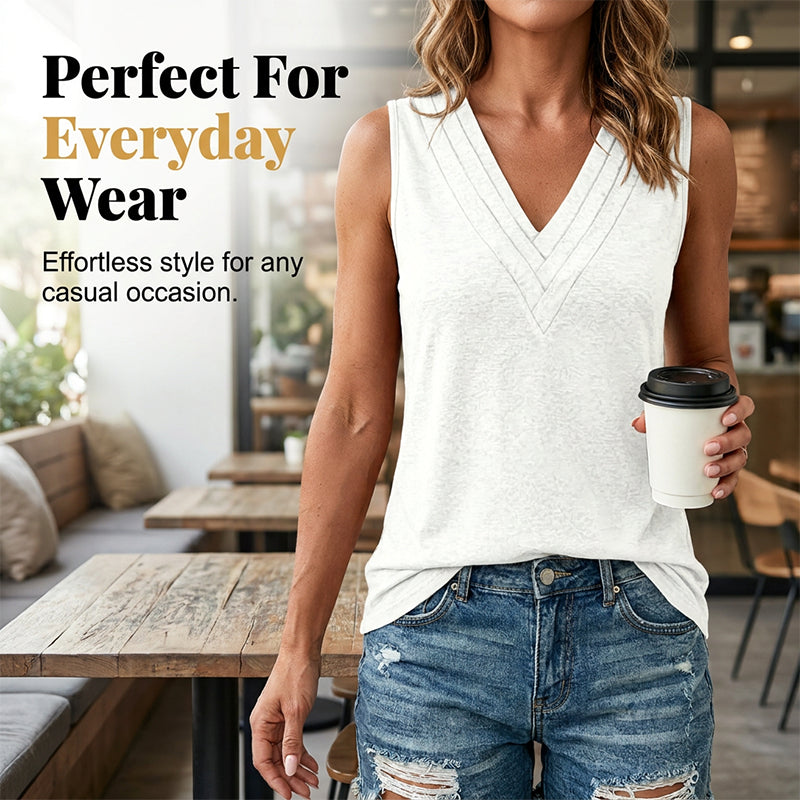 🔥50% Kedvezmény🏷️👗 Női ujjatlan, ✨ V-nyakú, redőzött póló több színben – pamutkeverék, 🌬️ lélegző anyag, laza szabás, ideális nyárra
