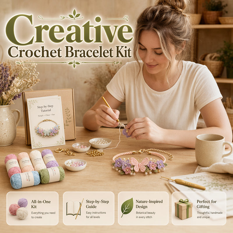 🔥50% Kedvezmény🏷️🎨Több színben kapható🦋 Természet ihlette DIY horgolt karkötő készlet – 📖 kezdő útmutatóval, 🎁 ajándékdobozban – kreatív kézműves ajándék